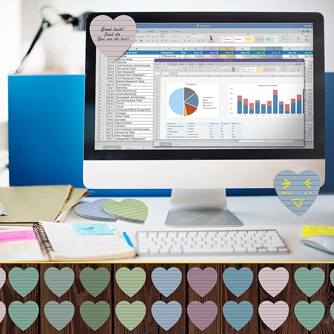 Teling 24 Pack Valentine's Day Sticky Notes Heart Lined Sticky Notes Self Adhesive Love Memo Pads for Valentines Party Exchange Gifts Office Home School 3x3 Inch(Soft Colors,Classic)