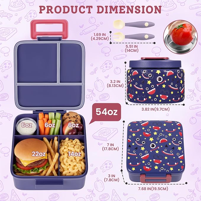 MAISON HUIS Bento Lunch Box with 8oz Soup Thermo, 5-Compartment Leak-Proof Container, Thermo Hot Food Jar and Insulated Lunch Bag, BPA Free,Travel, School (Darkblue)