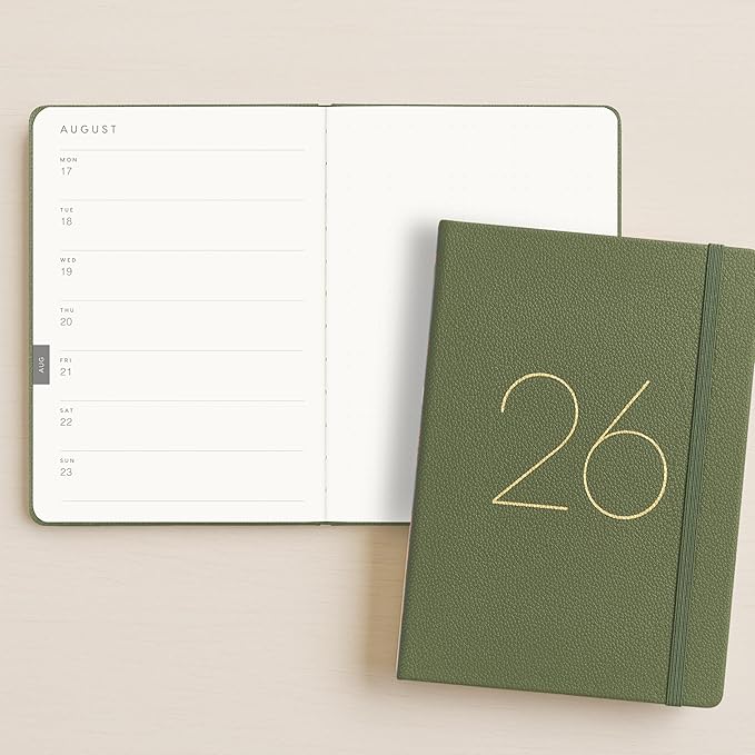 And Per Se 2026 Planner, 15 Months Hardcover Daily, Weekly & Monthly Planner, A5 size, 100GSM Thick Paper, Back Pocket, 5.7" x 8"(Olive Green)