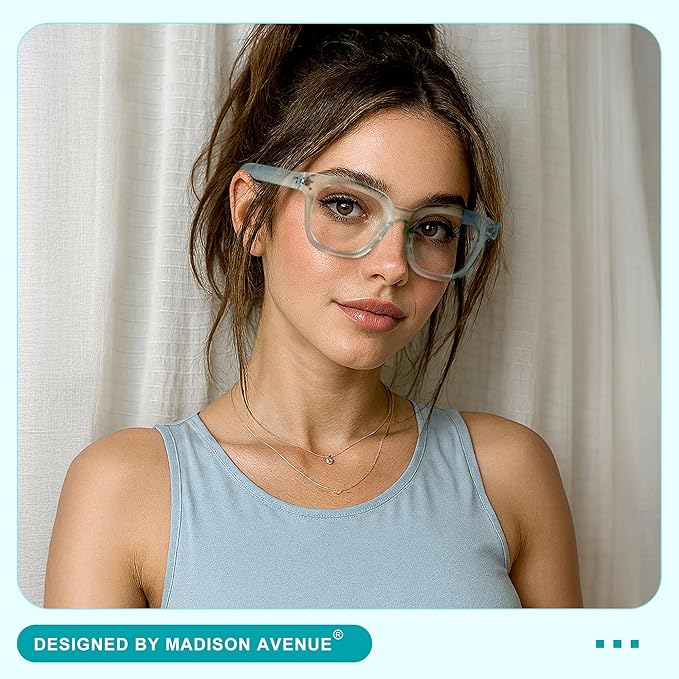 Madison Avenue Oversized Blue Light Blocking Glasses for Women Fashion Blue Light Blockers Anti Eyestrain & UV Protection Computer Eyeglasses (Light Blue)