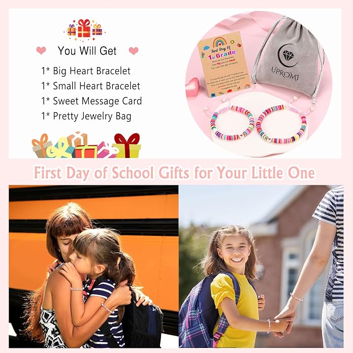 UPROMI First Day of Preschool/Kindergarten/1st Grade/2nd Grade/School Gift, Back to School Bracelet Mommy and Me Dad and Son