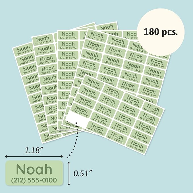 TeddyLabels - Clothing Labels for Nursing Home (180) – Self-Adhesive Name Tags for Clothes and Personal Items. Personalized Labels for Daycare, Nursing Homes, and Laundry Use - Light Green