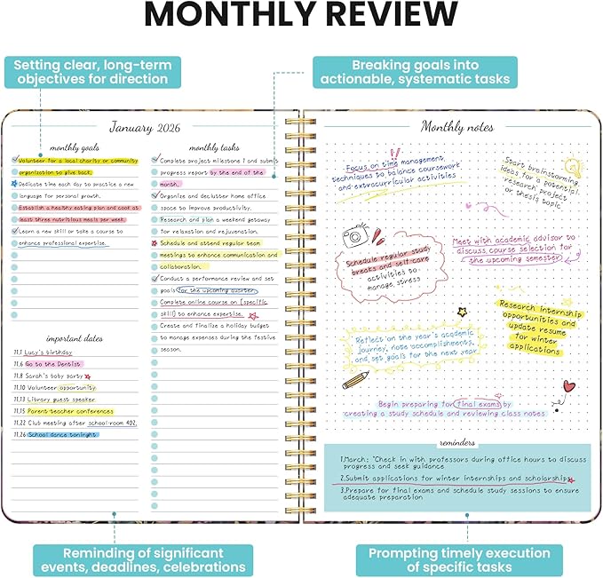 Monthly Planner 2026-2027, Aesthetic 2 Year Months Planner Calendar, 24-Months from January 2026 - December 2027, 26-27 Monthly Calendar Planner, Perfect for School Office Home, 7" x 10" - Midnight Bloom
