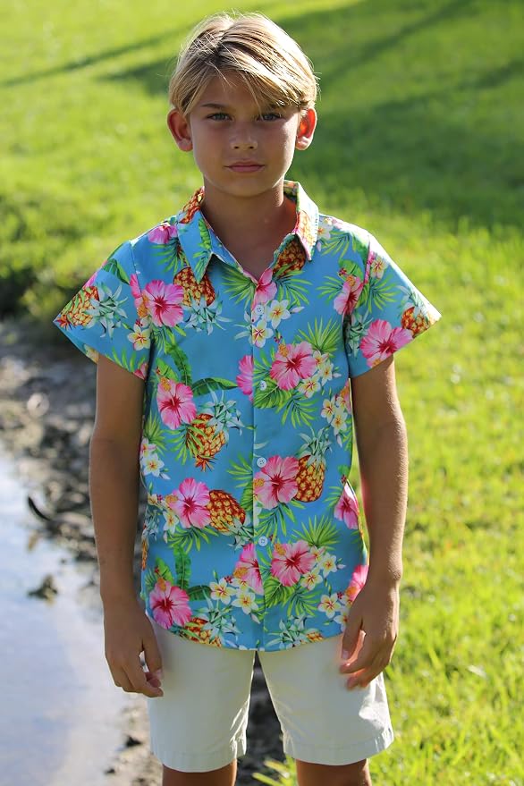 Enlifety 2-10T Kids Hawaiian Shirt Boys Short Sleeve Button Down Shirts Hawaii Summer Casual Blouse