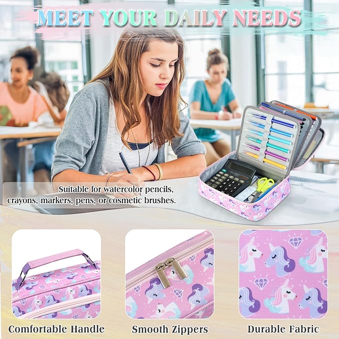 Large Pen Pencil Case,VONXURY High Capacity Art Colored Pencil Pouch Portable Stationery Organizer With 2 Detachable Layers 54 Slots Multiple Zipper Pockets for School Office College