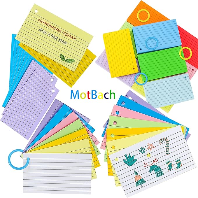 280Pcs Colored Index Cards 3x5 Inch Flash Cards with Rings Lined Note Card Flashcards, Colorful Ruled Card Pad Index Note Books 3 x 5 Notecards for Studying School Supply College Office