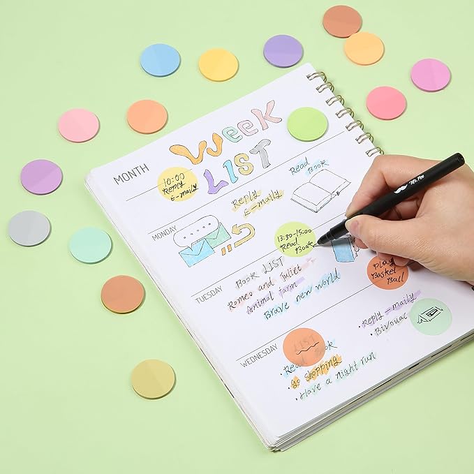 Mr. Pen- Round Transparent Sticky Notes, 1.1” Diameter, 14 Pads, 560 Sheets, Colorful, Water-Resistant See-Through Sticky Notes & Fineliner, Smooth Writing, Note Tabs for Bible Journaling, Studying