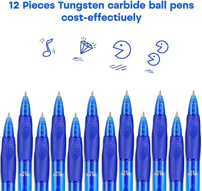 USUAL Retractable Erasable Pens 12 Blue Erasable Gel Pen 0.5mm Erasable Gel Pens Black Make Mistakes Disappear Smooth Writing Pen Office Back-to-School Supplies (Blue)