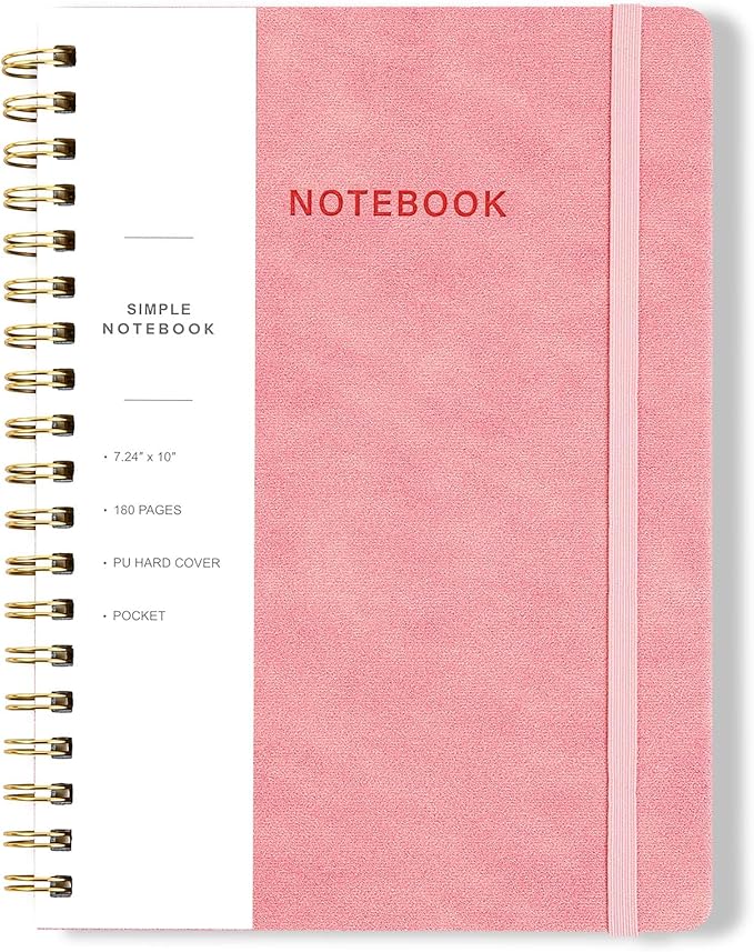 Spiral Notebook - 7.24" x 10" College Ruled Journal with Inner Pockets and 180 Pages, PU Leather Cover Business Journal, Twin-Wire Binding Notebook Perfect for Office & Home School Supplies Pink