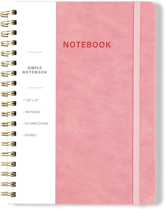 Spiral Notebook - 7.24" x 10" College Ruled Journal with Inner Pockets and 180 Pages, PU Leather Cover Business Journal, Twin-Wire Binding Notebook Perfect for Office & Home School Supplies Pink