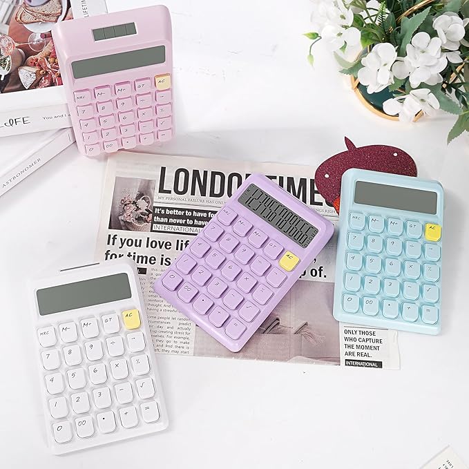 Cute Calculator, Calculators Desktop, Purple Calculator Big Buttons, Solar and Battery Dual Power, 12-Digits Large LCD Display, Desk Calculators for Office Home School Basic Business (Purple)