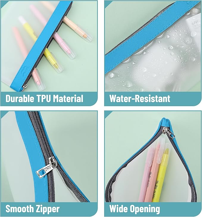 Mr. Pen- Clear Pencil Pouch, 8.50"x4.25", 3 Pack, Durable TPU Material, Medium Water-Resistant Pencil Bags with Smooth Zipper, Multipurpose Clear Pouch for Stationery, School, Office, Travel Supplies