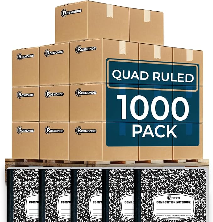 Rosmonde 1000 Pack (Pallet) Composition Notebooks Bulk, Quad Ruled, Pallet of Composition Notebooks, 200 Pages (100 Sheets), 9-3/4 x 7-1/2, Bulk Notebooks for School & College, 4-7 Days Transit