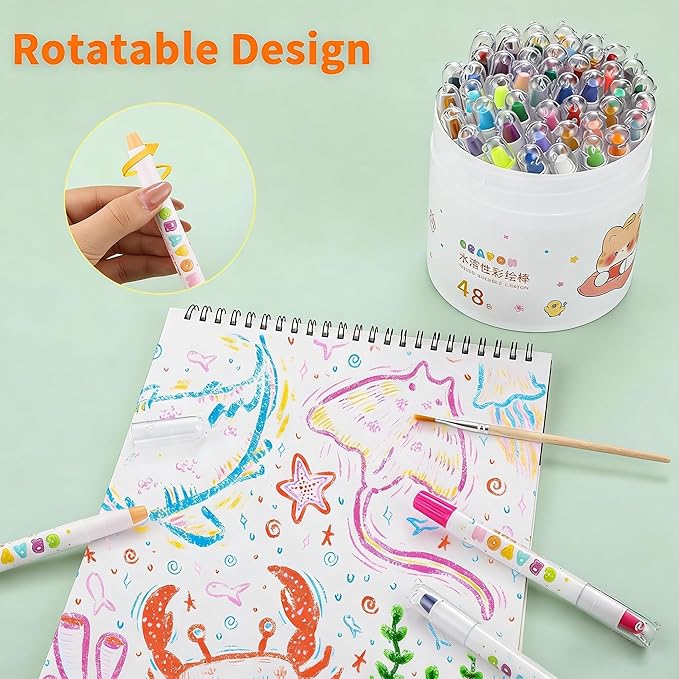 Prudiut 48 Color Silky Twistable Crayons, Washable Art Supplies, Multicultural Pastel Gel Crayons, Easy Grip Coloring Gift