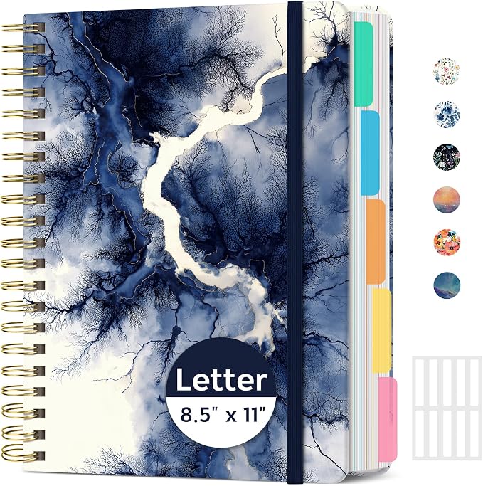 Taja Large Spiral Notebooks for Work 5 Subject with Removable Dividers