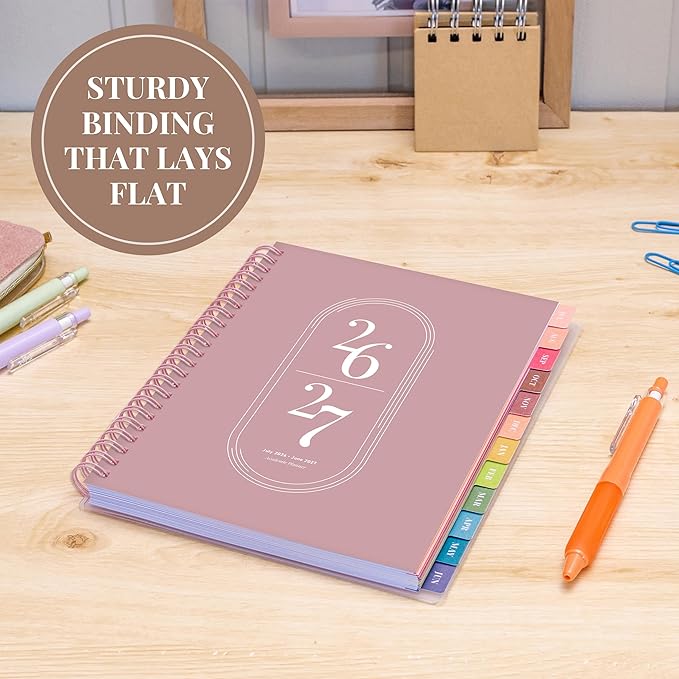 Rileys Academic Planner 2026-2027, Daily, Weekly & Monthly Planner, July 2026 - June 2027, Student Notes Pages, Twin-Wire Binding, Weekly Agenda for School & Work (8 x 6-Inches, Pink)