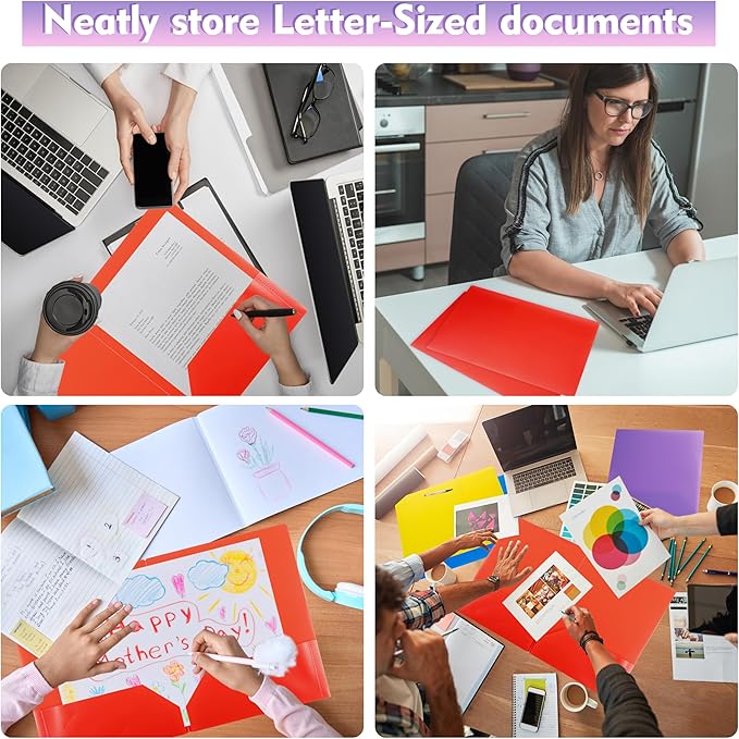 pmybupo 25 Pack Red 2 Pocket Folders Heavy-Duty Plastic Folders with Pockets,8.5x11 Document Folders for School and Office