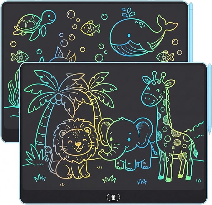 16 Inch LCD Writing Tablet for Kids 2 Pack, Large Drawing Board Doodle Pad, Colorful Screen Erasable Sketch Tablet, Travel Toys and Reusable Learning Gift for Boys Girls (Blue)