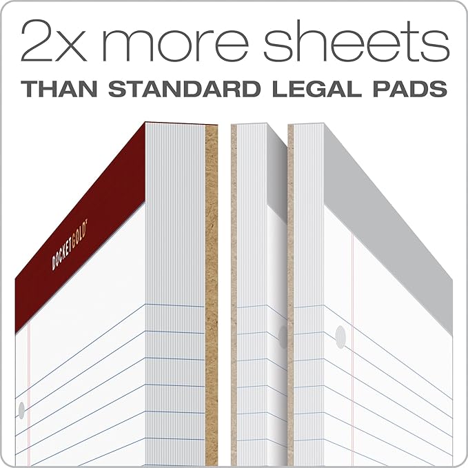 TOPS Docket Gold Writing Pads, 8-1/2" x 11-3/4", Narrow Rule, 3-Hole Punched, White Paper, 100 Sheets, 2 Pack (99706)