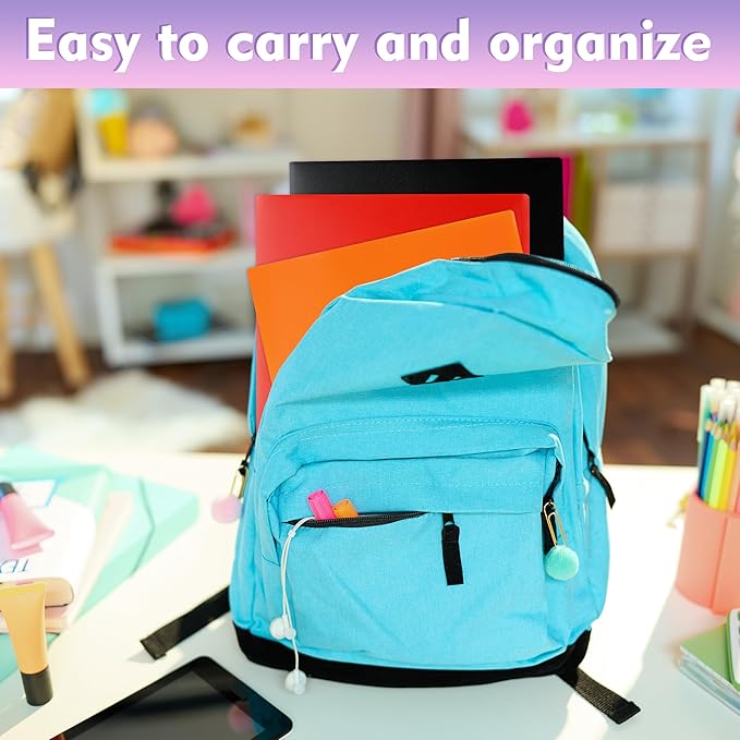 pmybupo 6 Pack Plastic Folders with Pockets,6 Colors Durable Heavy Duty File Folders with Business Card Holder,2 Pockets for Letter Size Paper for Office High School