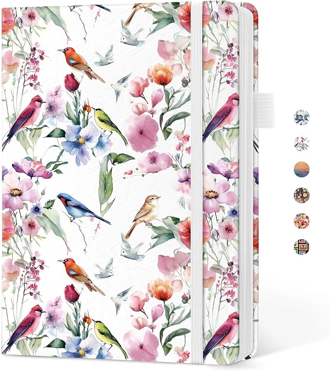 Taja Pretty Lined Journal for Women, Aesthetic Cute Hardcover Leather Journal for Writing, A5 College Ruled Notebook for Work & Note Taking, Perfect for Office School Home, 160 Pages, Songbird Bloom