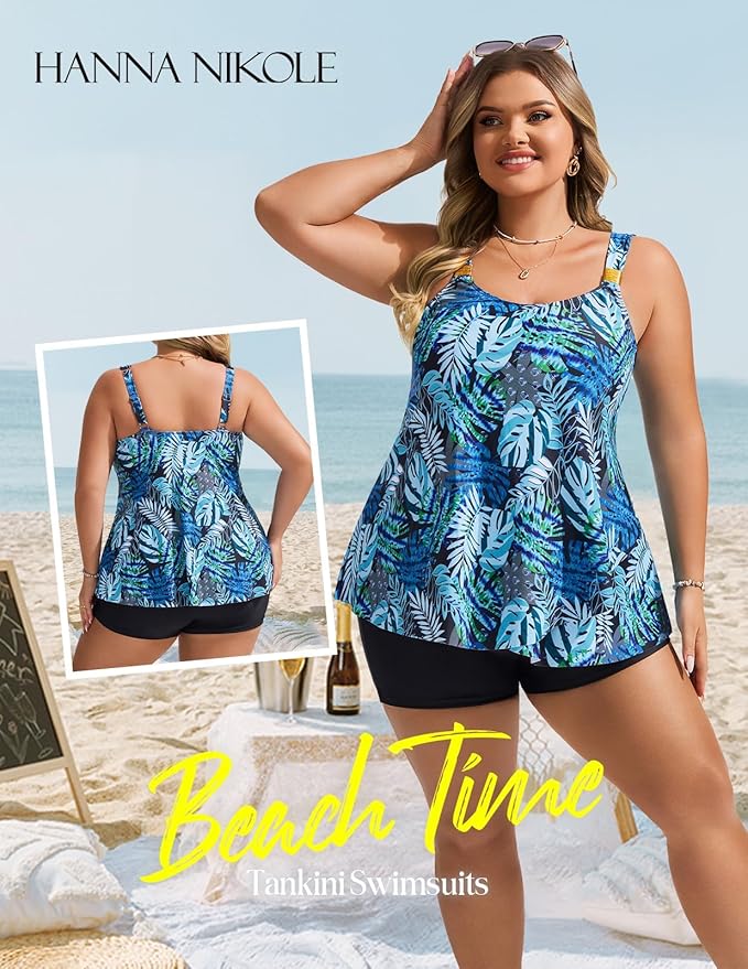 Hanna Nikole Womens Tankini Swimsuits 2 Piece Bathing Suit Flowy Ruffle Tankini Tops with Swim Shorts