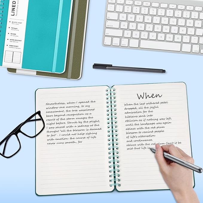 Lined Spiral Journal Notebook with 160 Pages, 8×5.7in, A5 Spiral Notebook, Journaling Notebooks for Work, School, Women, Men, College Ruled Spiral Notebook, Hardcover Leather Journals, Turquoise