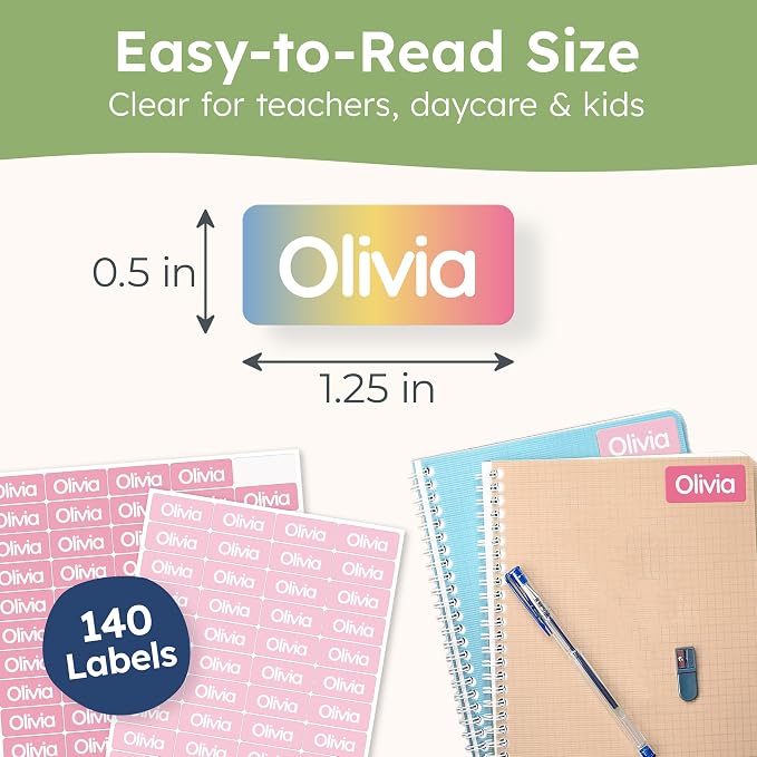 Personalized Universal Name Labels for Kids & Adults - Pink [140pcs] - Waterproof Name Stickers for School, Daycare & Clothes - Item & Supplies Name Stickers - Custom Stick On Labels