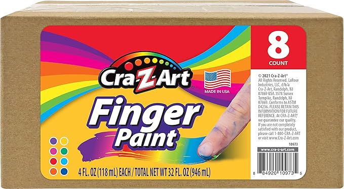 Cra-Z-Art Washable Kids Finger Paint Bulk Pack 8ct, Assorted Colors 4oz each bottle