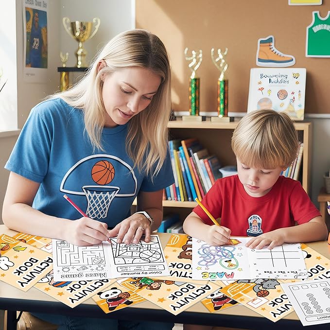 JAPBOR Basketball Activity Coloring Books - 24PCS Mini Basketball Theme Activities Color Book Bulk for Kid Party Favor, Animal Sport Small Colouring Page for Birthday Gifts Class Drawing Painting Game