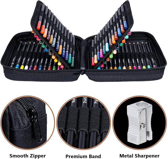 Drawdart 75 PCS Colored Pencils for Adult Coloring Books, 72 Colored Pencils with Zipper Case, Sharpener, Soft Core Oil-Based Coloring Pencils for Artists Drawing Sketching Blending Shading