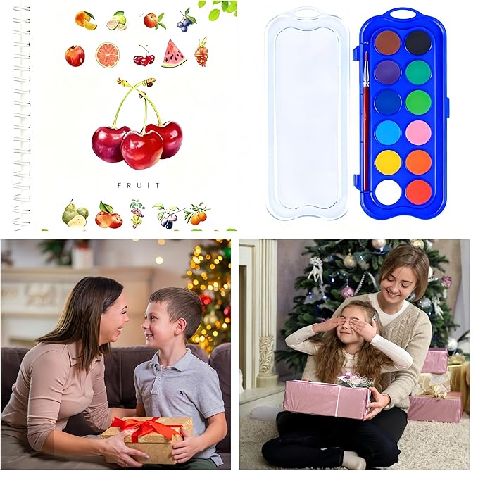 12 Colors Watercolor Book with Paint，Beginner Watercolor Workbook Kit, Watercolors Workbook (Fruit -12 Colors)