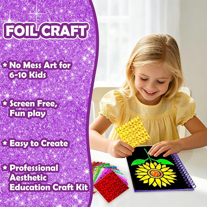 FUNNYB&G Mess-Free Foil Art Craft for Girls Ages 4-10, Kids Birthday Gift
