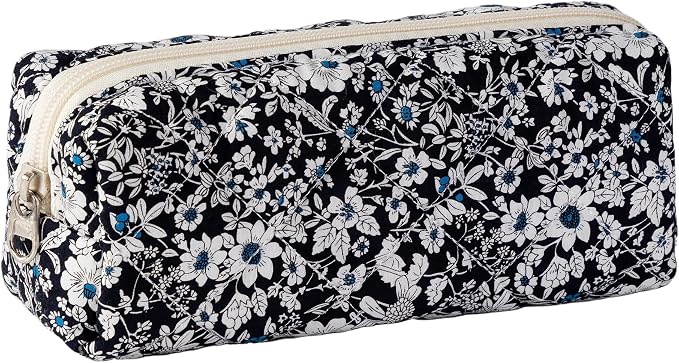 Pencil Case Office College School Storage Bag Pouch Holder Box Organizer Makeup Pouch Cosmetic Bag Aesthetic Cute Pen Case for Girls Boys Kids (Black flower)