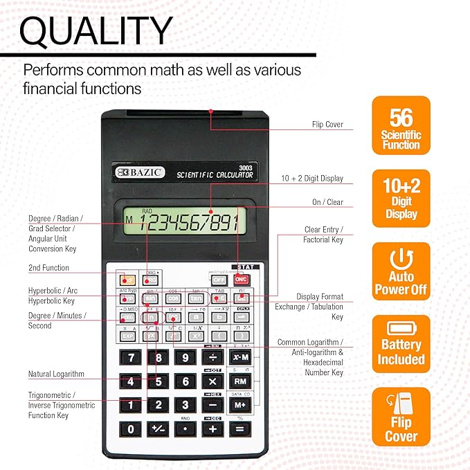 BAZIC 10-Digit Scientific Calculator w/Flip Cover