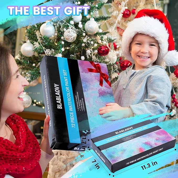 Blablaovy Watercolor Paint, 48 Colors Washable Paint Set, 6 Brush, 6 Refillable Water Brush Pen, Drawing Pad, Palette, Painting sets for Artists Beginners Adult, Water Color Paint Sets for Kids