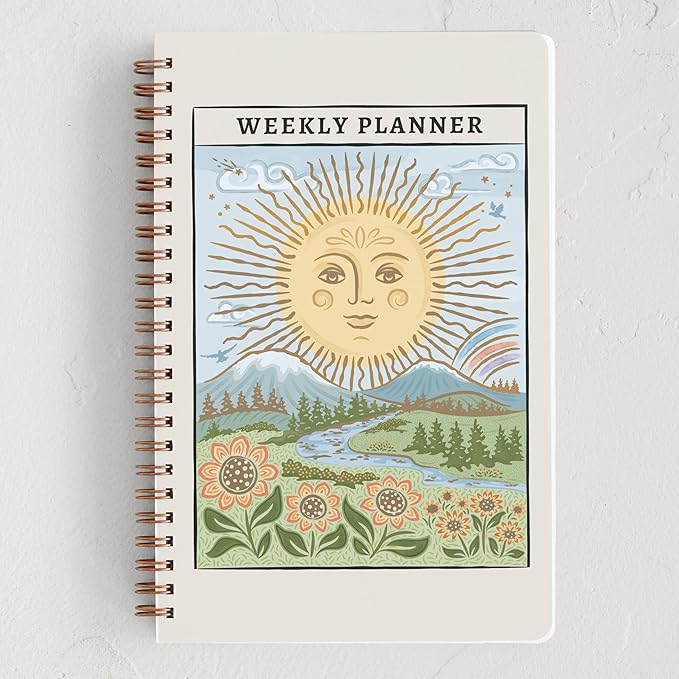 Minted Golden Sun Tarot Card 2026 Weekly & Monthly Undated Planner, 5.5" x 8.5" Spiral Bound Planner Notebook, 132 Pages, Artistic Celestial Design with 2026–2027 Reference Calendars