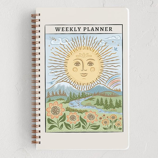 Minted Golden Sun Tarot Card 2026 Weekly & Monthly Undated Planner, 5.5" x 8.5" Spiral Bound Planner Notebook, 132 Pages, Artistic Celestial Design with 2026–2027 Reference Calendars