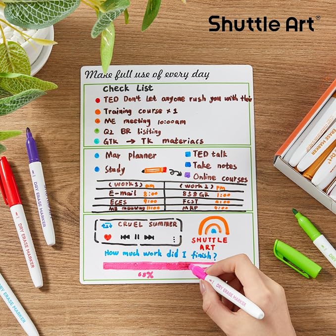 Shuttle Art Dry Erase Markers, 12 Colors 144 Bulk Pack Whiteboard Markers, Fine Point Dry Erase Markers Perfect for Writing on Dry Erase Whiteboard Mirror Glass for School Office Home (Pack of 2)