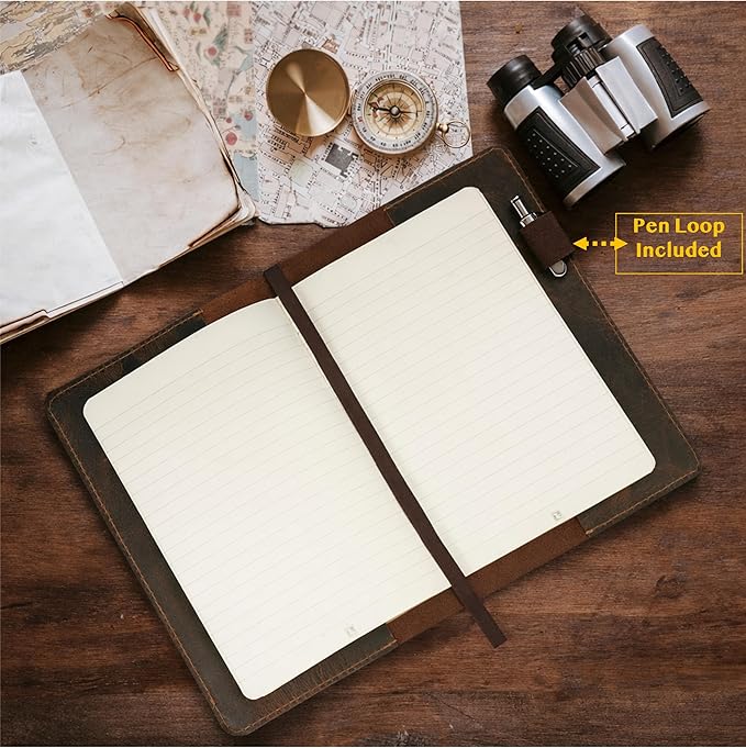 A5 Leather Journal Refillable Large Moleskine Notebook Planner Cover with pen loop