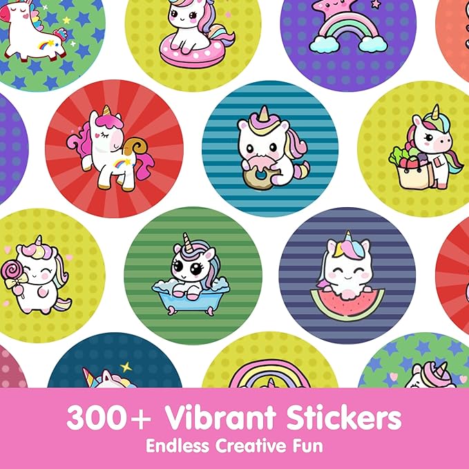iPlay, iLearn Kids Unicorn Sticker Stamp Set - 400+ Stickers 18-Page Activity Book, Toddler Creative Mess-Free Art Craft Educational Travel Toy, Birthday Easter Basket Gifts 3 4 5 6 Year Old Girl Boy