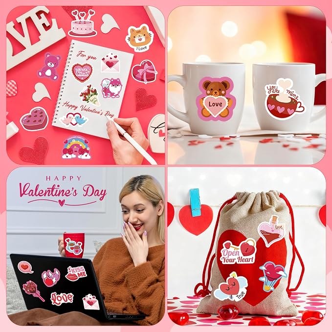 OHOME Valentines Stickers - 100 PCS Heart Stickers for Kids Classroom School - Valentines Day Crafts Gifts Treats Decor Cards Scrapbooking Decorations Supplies - Valentine's Party Favors