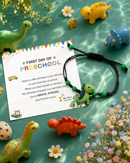 PEALICIOUS Dinosaur Bracelets for Boys, Back to School Birthday Son Gifts | First Day of Kindergarten Bracelet, Adjustable Dino Gifts Match Dinosaur Costume, Birthday Gifts for Boys Son Grandson