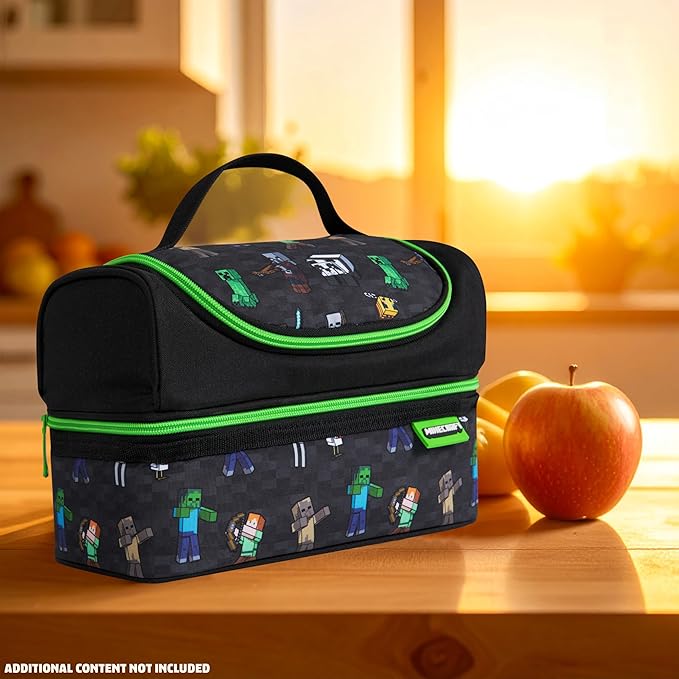 Minecraft Insulated Lunch Bag for Kids Creeper Lunchbox for Boys School Supplies Food Carrier Snacks Picnic Beach Days Travel Gamer Gifts for Kids (Black)