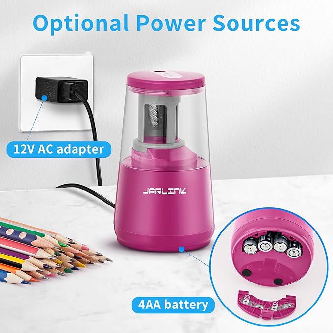 JARLINK 2 Pack Electric Pencil Sharpener, Heavy-Duty Helical Blade to Fast Sharpen, Auto Stop for No.2/Colored Pencils(6-8mm), USB/Battery Operated in School Classroom/Office/Home