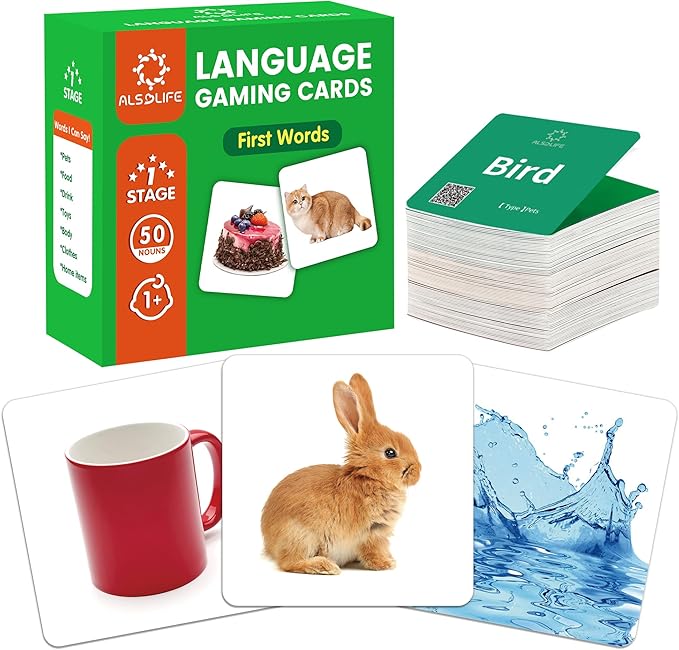 Thick Baby Flash Cards for Toddlers 1-3 Sight Words Flash Cards for Kindergarten，50 First Words Fun Video Flash Cards for Toddlers，Learning Resources Kids Aba Therapy Materials