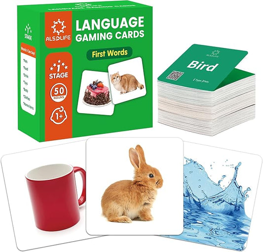Thick Baby Flash Cards for Toddlers 1-3 Sight Words Flash Cards for Kindergarten，50 First Words Fun Video Flash Cards for Toddlers，Learning Resources Kids Aba Therapy Materials