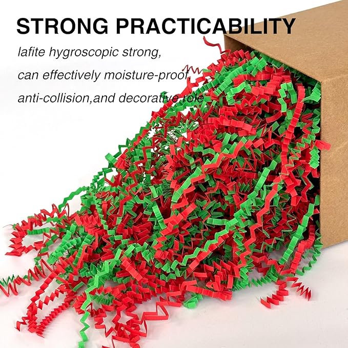 Corlcol1LB Crinkle Paper Shred Filler for Gift Box Bag and Basket On Holidays(Red&Green)