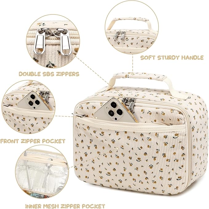 Lunch Bags for Kids Girls Insulated Lunch Boxes Corduroy Cooler Toddler Lunch Tote Bag Thermo Picnic Bag for School Children