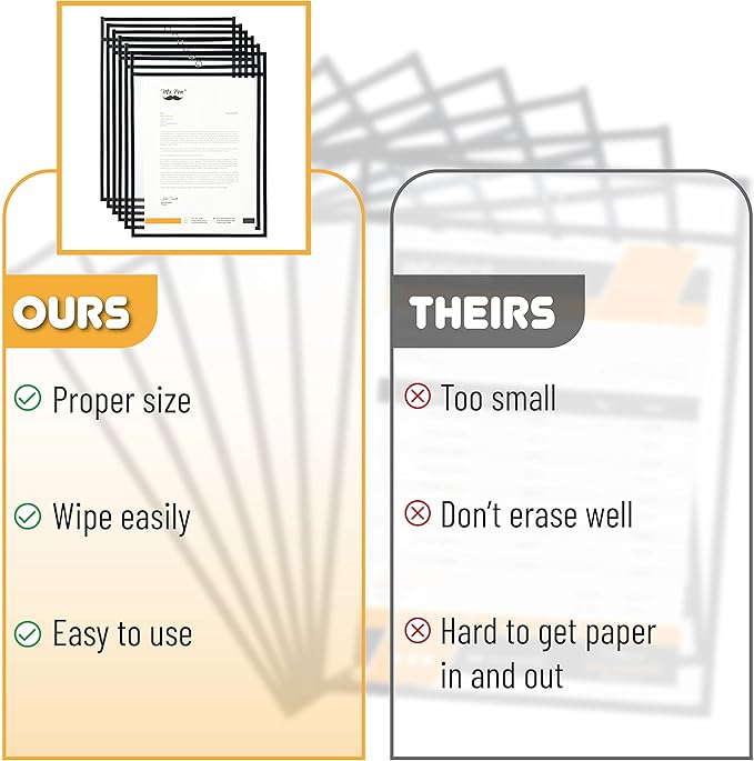 Mr. Pen- Reusable Dry Erase Pocket Sleeves, 10.2" x 14", 6 Pack, Black, Clear Plastic Paper Sleeves, Ticket Holders, Clear Plastic Sheet Protectors, Teacher, School, Classroom Supplies